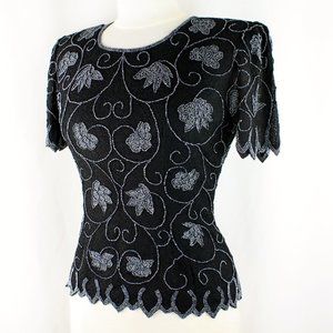 JASDEE Vintage Blouse 24" Length Hand Work Bead & Embroidery On Silk Style 1427